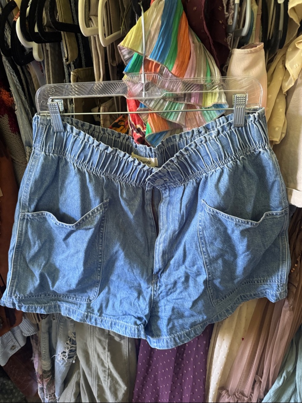 Madewell Light Blue Elastic-Waist Denim Shorts